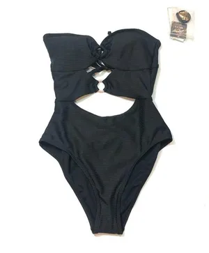 Hula Honey Black ribbed one piece swimsuit thumbnail 1
