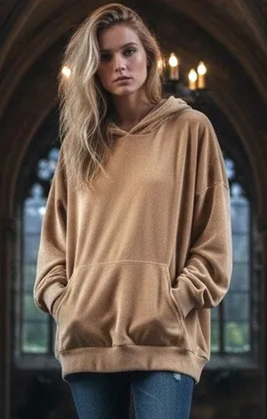 American Eagle Hoodie Velour Pale Yellow SZ Med Kangaroo Pocket Cropped Dolman thumbnail 1