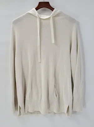 T by Talbots Womens Sweater Large Ivory Drawstring Cowlneck Waffle Knit Pullover thumbnail 1