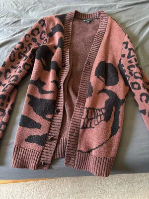 INC international Women's brown and Black leopard Skull Cardigan thumbnail 1