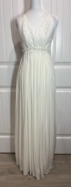 Forever 21 White Pleated Maxi Dress with Lace Trim thumbnail 1