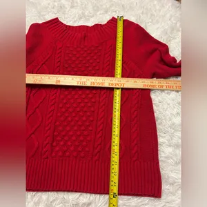 Ralph Lauren Chaps Sweater Women Red Chunky Cable Knit Fisherman Ribbed top M thumbnail 7