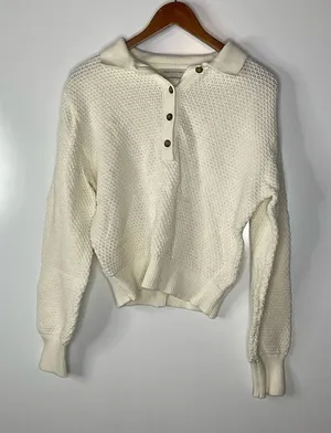 Urban Outfitters Cream Half Button Pullover Over Cream Sweater Size Medium‎ thumbnail 1
