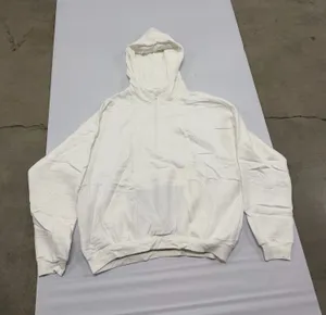 White Quarter Zip Hoodie Oversized Cotton Blend Fleece Sweatshirt size L thumbnail 1