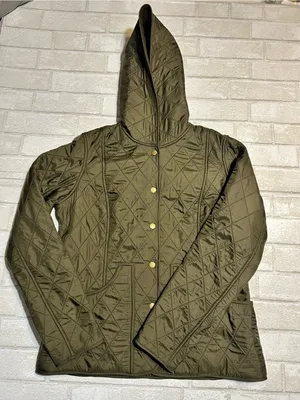 Barbour Millfire PolarQuilt Hooded Jacket in Olive Green size US 8 thumbnail 1