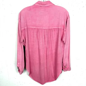 Anthropologie Pilcro Boyfriend Button Down Shirt Viscose Pocket Pink Size Small thumbnail 3