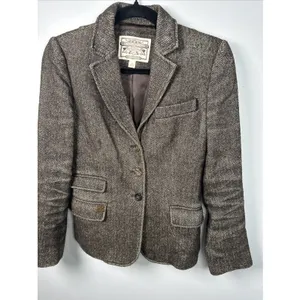 Vintage Banana Republic 0 Blazer Womens‎ Tweed Wool Linen 2006 Brown READ thumbnail 16