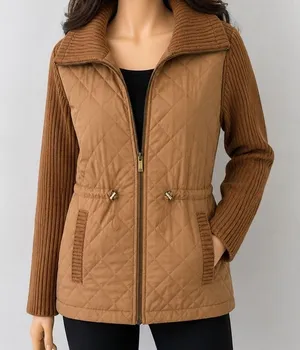 Jones New York Womens‎ Jacket Camel Quilted Ribbed Knit Hybrid Medium thumbnail 1