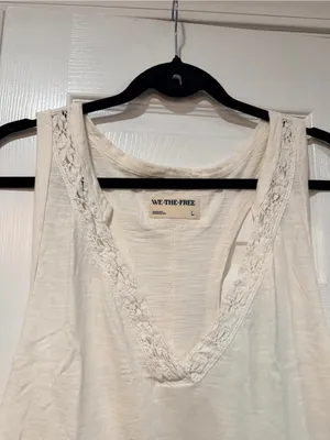 NWOT Free People We The Free Size L Cream Crochet Trim Racerback Layer Tank Top thumbnail 2