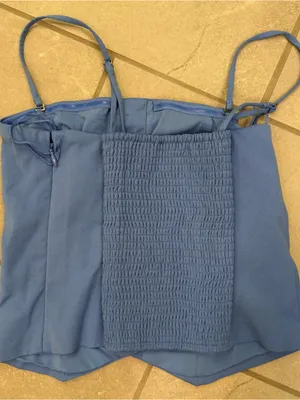 Abercrombie & Fitch Strapless Cropped Tailored Vest in Marine Blue thumbnail 2