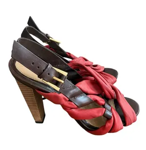 L.A.M.B. Gwen Stefani Tamika Red Brown Leather Slingback Heels Size 7 Punk Edgy thumbnail 1