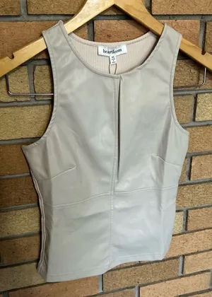 NWT Heartloom Taupe Tan Faux Leather Sleeveless Tank Top Crop Women's Size XS thumbnail 1