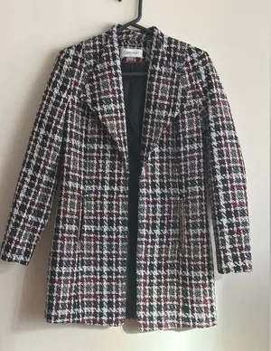 Calvin Klein Women’s Black, White, and Red Plaid Blazer Jacket Size 2 thumbnail 1