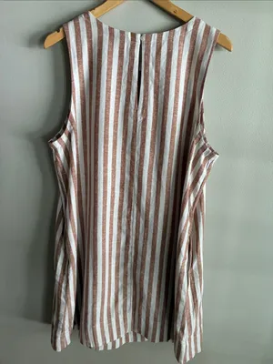 Old Navy Linen Blend Striped Shift Dress XL Tan White Sleeveless Mini thumbnail 6