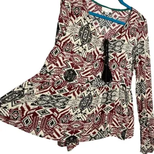 Coco +Jaimeson Boho Tassel Tie Neck Flare Sleeve Blouse thumbnail 5
