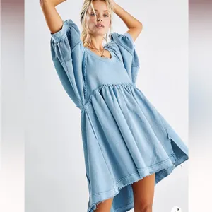 Free People Sunchild Babydoll Light Blue Tunic Sweatshirt Dress thumbnail 3
