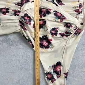 Free People Tuscan Dreams Floral Wrap Blouse BohoPeplum Tie Sleeve Top Cream‎ XS thumbnail 8