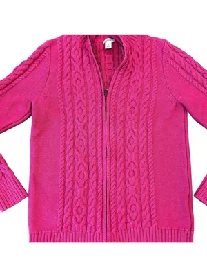 L.L.Bean Pink Cable Knit Full Zip Cardigan Sweater M thumbnail 3