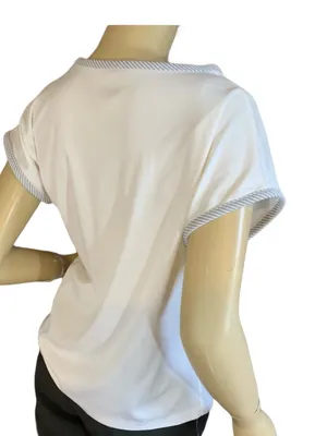 Vintage 1980'S White With Gray Accents Cap Sleeve Knit Tee Shirt (S) thumbnail 5