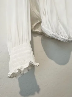 Ramy Brook Marla Blouse Size Small White Off‎ Shoulder Smocked Euro Summer Chic thumbnail 5