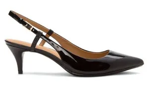 Calvin Klein Patsi Slingback Black Patent Leather Kitten Heel Pumps Glossy Sz 9 thumbnail 1