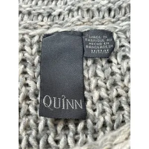 Quinn Gray Open Weave Knit Sweater M Slouchy Cozy Pullover Minimalist Beachy thumbnail 5