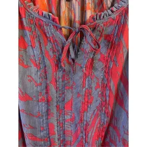 Express Purple Blue Printed Cocktail Evening Career Blouse Top SZ large (1962) thumbnail 3