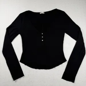 Free People Intimately Black Ribbed Long Sleeve Henley Top Size XS thumbnail 1