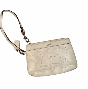 Coach Signature Perforated Leather Wristlet - Light Gray thumbnail 1