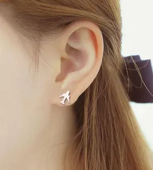 Silver Jet Airplane Plane Earrings Studs - Pilot, Flight Attendant, Stewardess thumbnail 3