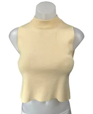 Miss Love Yellow Sleeveless Cutout Tie Back Mock Neck Crop Sweater Tank Top M thumbnail 1