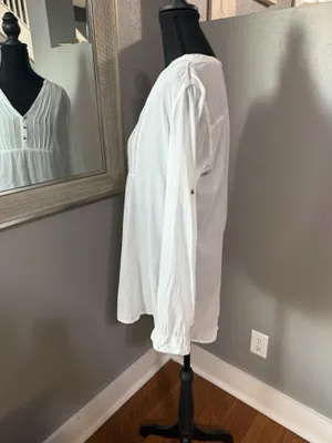 Zara Boho Peasant White Flowy Neutral Romantic Top Size Medium thumbnail 2
