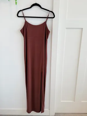 wild fable Chocolate Brown Maxi Dress with Side Slit NWT Size Medium thumbnail 2