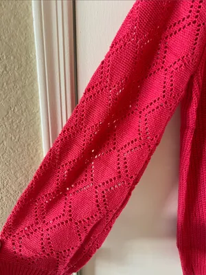 Women’s Hot Pink V-Neck Button Cardigan Sweater thumbnail 7