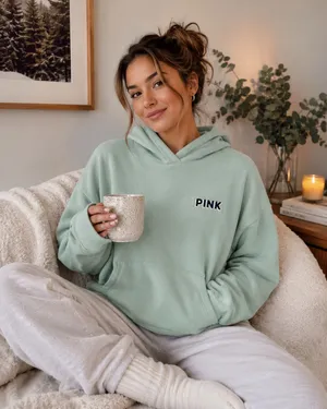 PINK Victoria’s Secret Ski Aspen Hoodie Mint Green Graphic Pullover Fleece M thumbnail 3