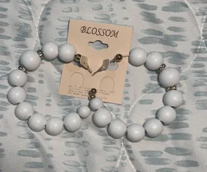Blossom White Wooden Beaded Hoop Earrings with Gold Accents thumbnail 1