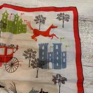 Kimball‎ Pat Prichard Designer Hanky Horses Carriages Castles Original Vintage thumbnail 6
