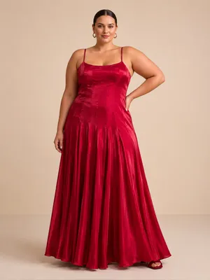 Lulu’s Berry Red Organza Pleated Drop Waist Maxi Dress XL thumbnail 3
