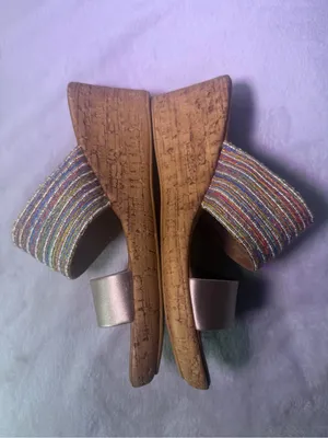 Women's Neutral Beige Cork Wedge Slide Sandals thumbnail 5