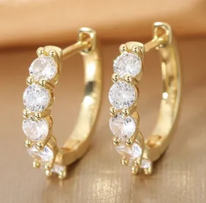 CZ Cubic Zirconia Gold Hoop Earrings for Women thumbnail 1