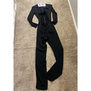 $258 Reformation Cut Out Tie Front Jumpsuit Black 4 thumbnail 8