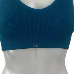 Set Active Blue Ribbed Knit Yoga Workout Athletic Sports Bra Crop Top Size S thumbnail 4