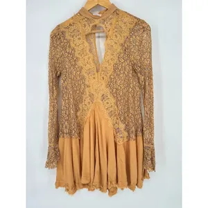 Free People Yellow Tell‎ Tell Secret Origins Eyelash Lace Tunic Dress Size XS thumbnail 2