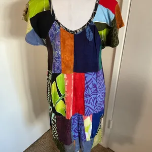 Peaceful People Multicolor Patchwork Rayon Resort Sundress S M Beach Cover Up thumbnail 6