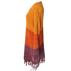 Earthbound Trading Co Sunset Colorblock Fringe Knit Longline Sweater Large‎ thumbnail 2