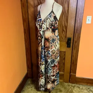 Lani Boho Plunging Maxi Dress Crochet Back Earthy Festival Hippie Chic Size M thumbnail 5