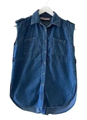 Andrea Jeans Sleeves Denim Blue Button Down Algodon Casual Minimalist Bohemian W thumbnail 1