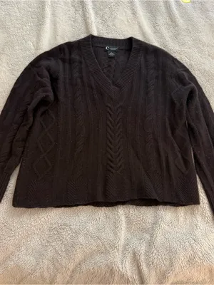 C by Bloomingdale’s Cable Knit Cashmere Sweater Brown Size L thumbnail 2