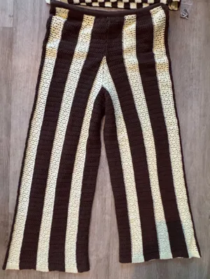 Free People Free-est Joan Fauxchet Crochet Top/Pants Set M Brown Stripe thumbnail 11