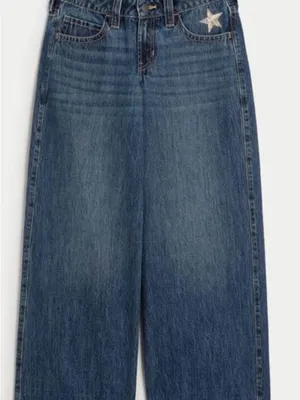 Hollister Wide-Leg Blue Denim Jeans with Star Accent thumbnail 2